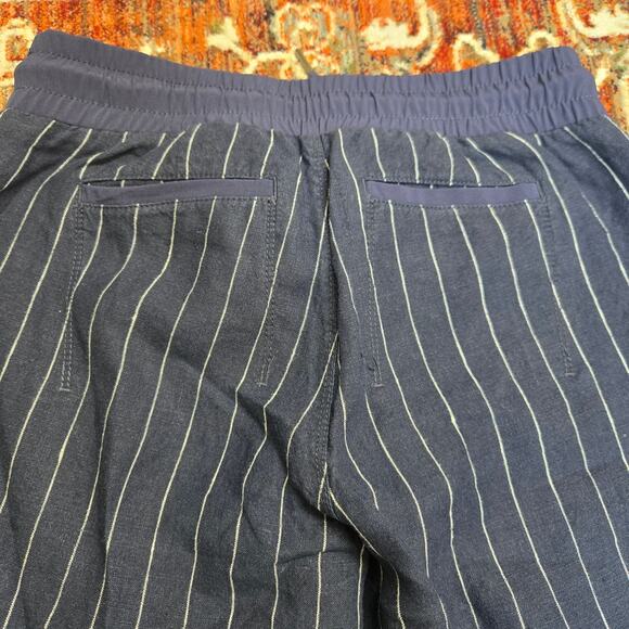 Athleta Stripe Bali Linen Crop Blue Linen Blend Pants Drawstring Size 2 - Picture 7 of 9